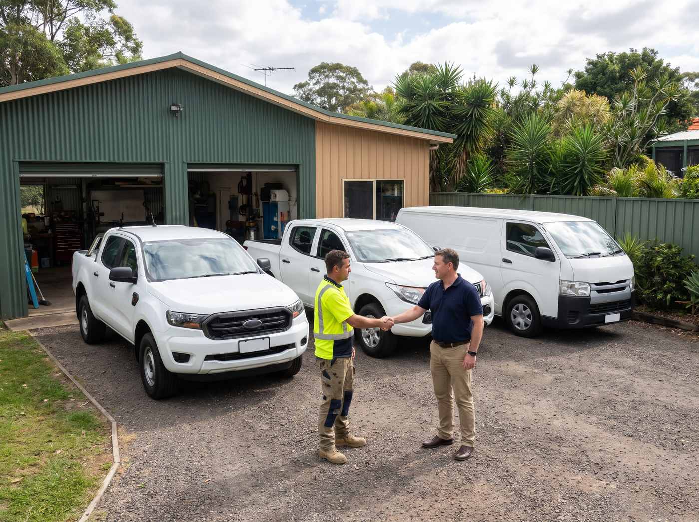 Business fleet of utes and a van delivered to a workshop