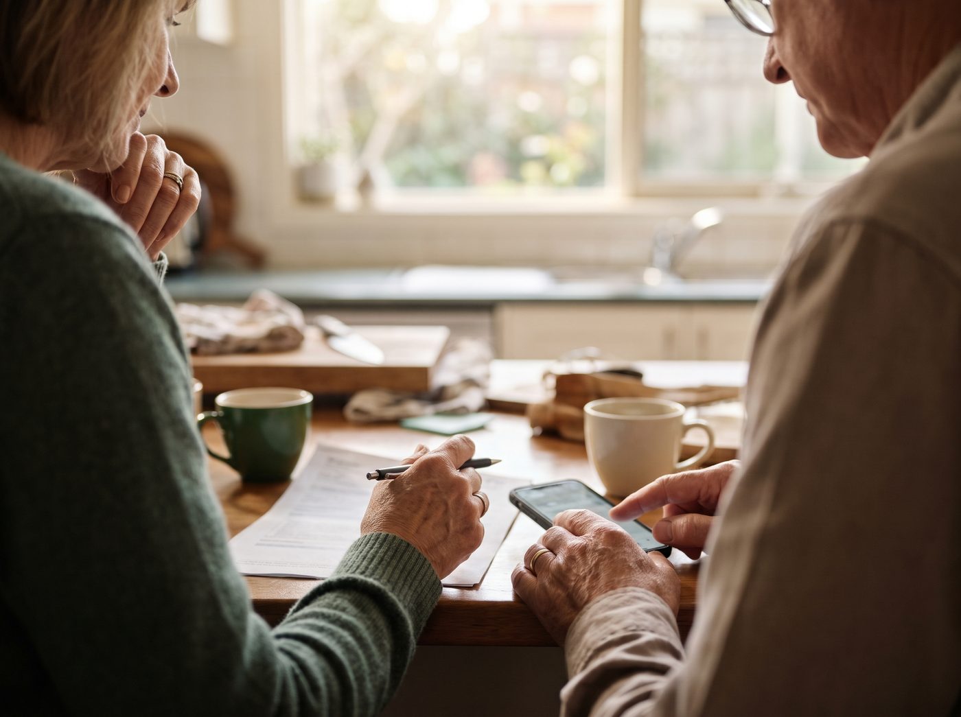 Couple reviewing a dealer quote at the kitchen table